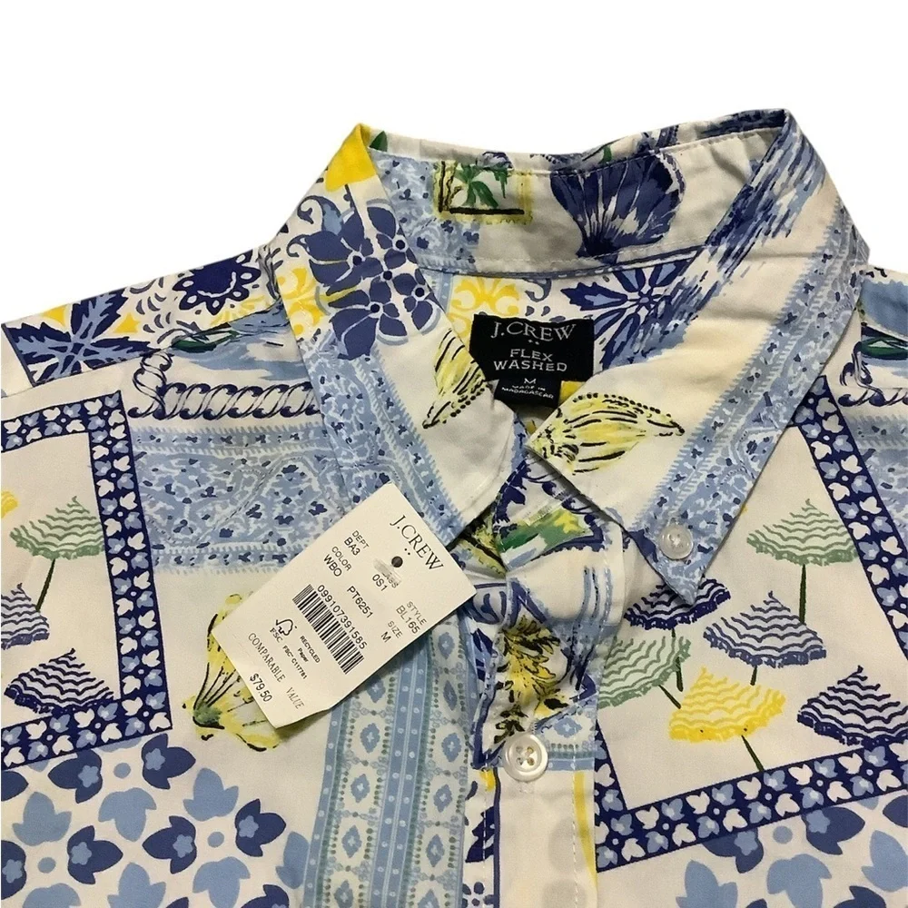 J crew NWT 100%cotton Men's Blue and Yellow Patterned Shirt
